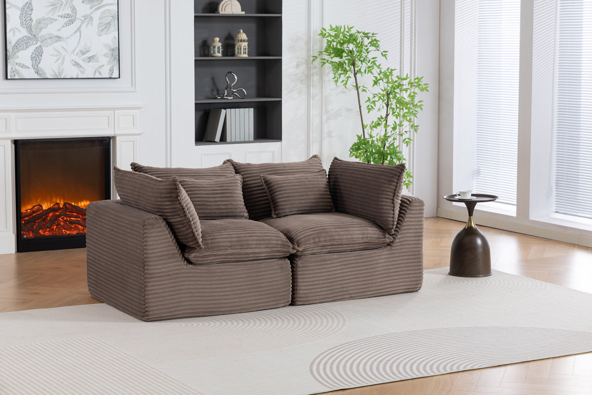 74.8-Inch Khaki Corduroy Oversized Cloud Modular Sectional Sofa