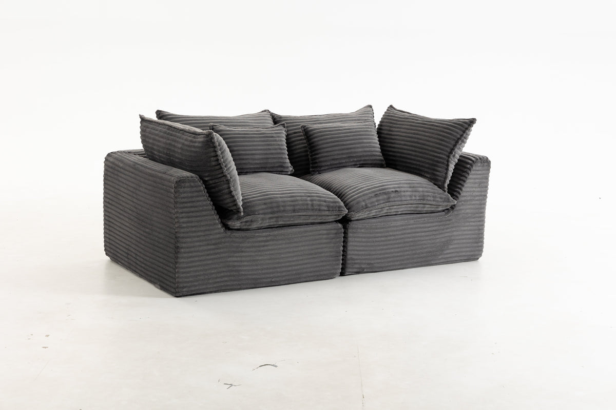 74.8-Inch Antique Gray Corduroy Cloud Modular Sectional Sofa