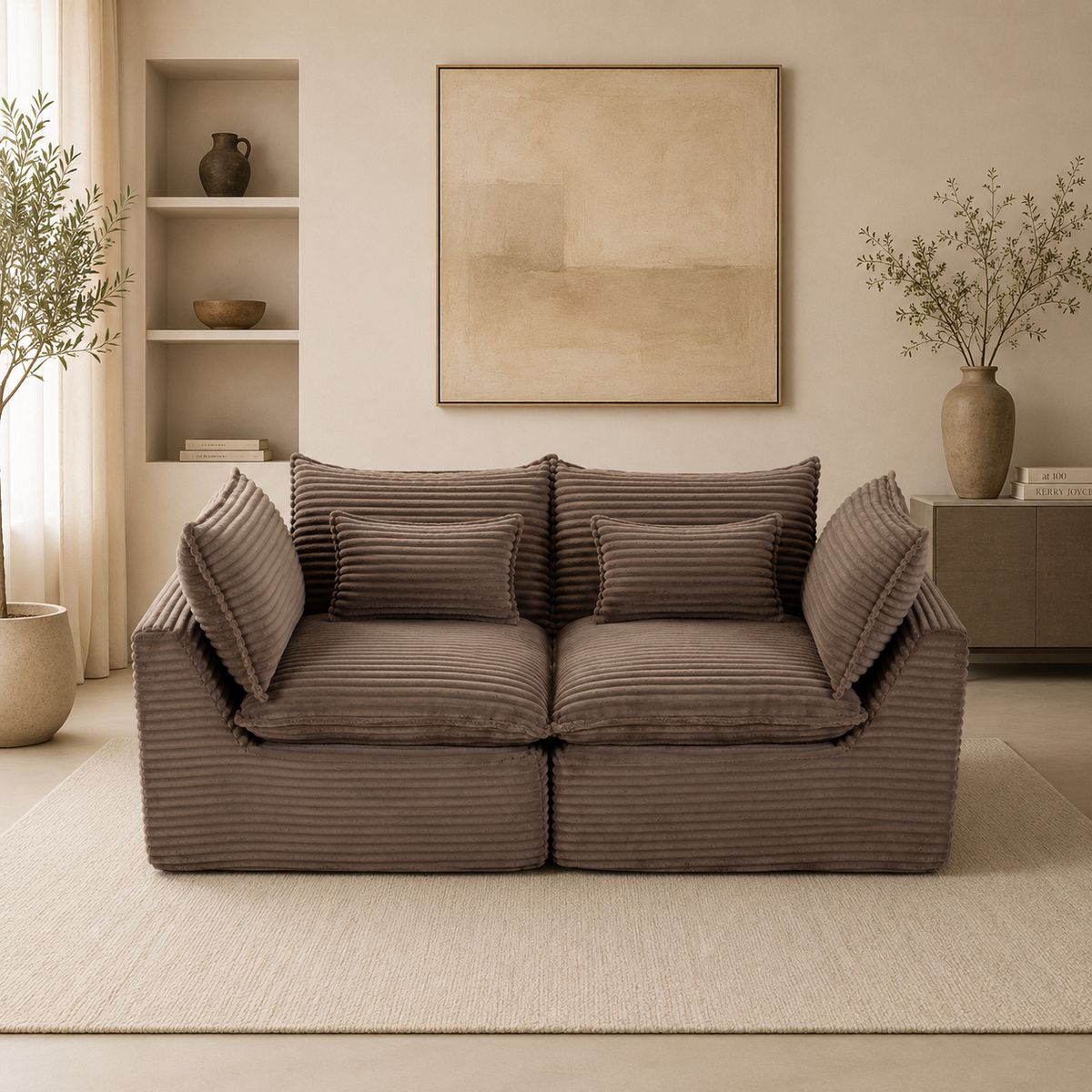 74.8-Inch Khaki Corduroy Oversized Cloud Modular Sectional Sofa