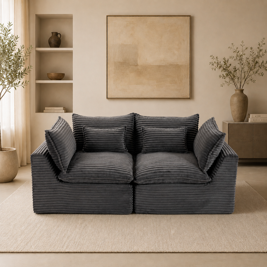 74.8-Inch Antique Gray Corduroy Cloud Modular Sectional Sofa
