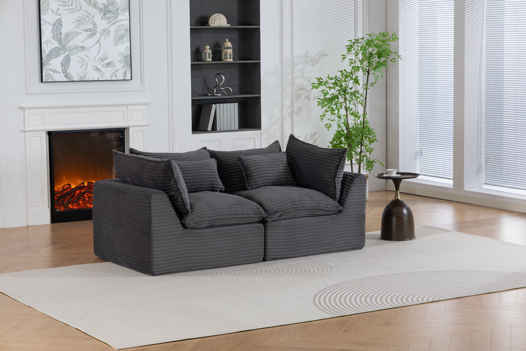 74.8-Inch Antique Gray Corduroy Cloud Modular Sectional Sofa