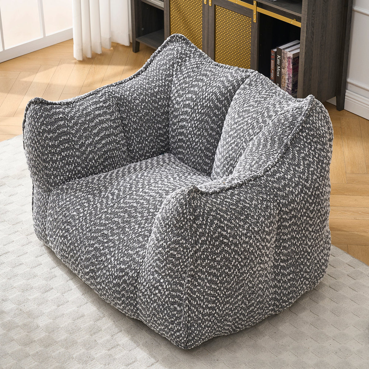Grey Chenille Foam-Filled Lazy Sofa Chair for Living Room