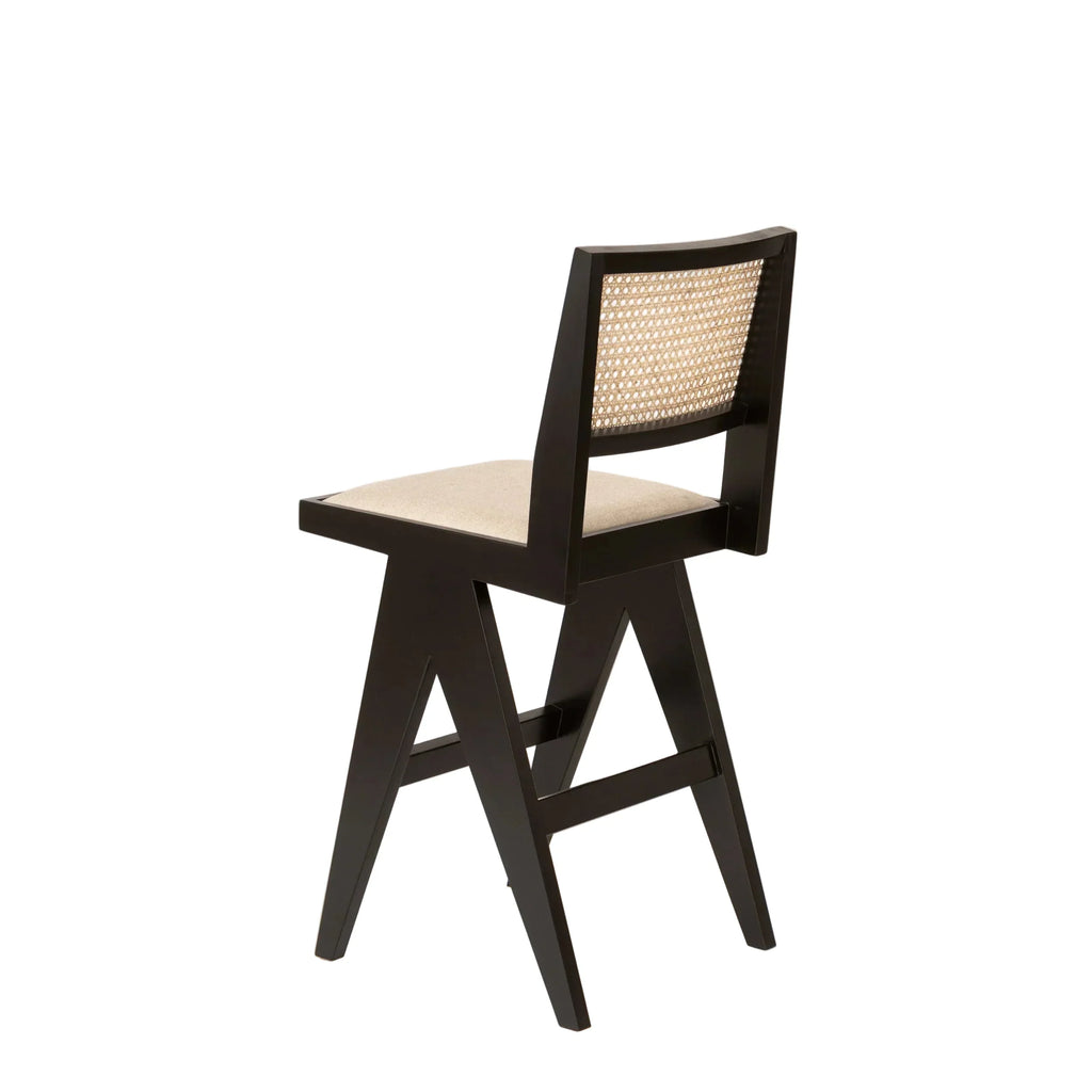 Cane & Upholstered Bar Stool - Black