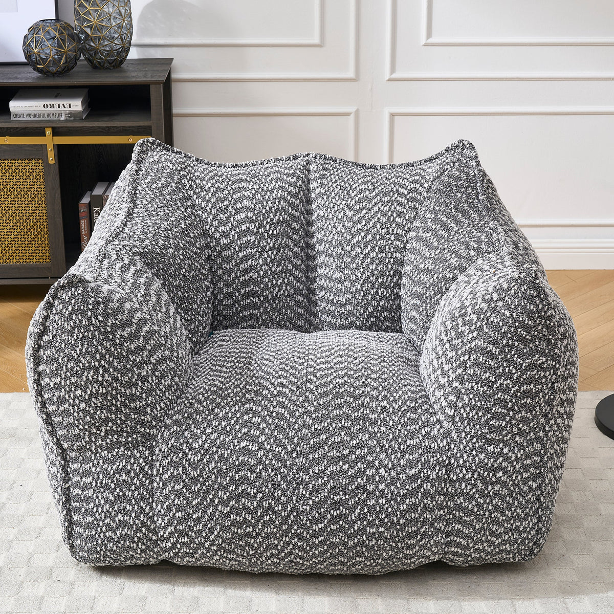Grey Chenille Foam-Filled Lazy Sofa Chair for Living Room
