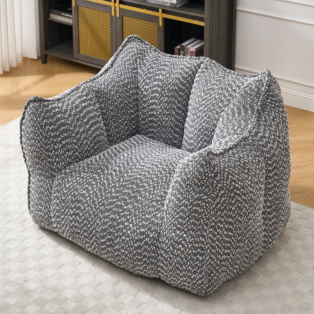 Grey Chenille Foam-Filled Lazy Sofa Chair for Living Room