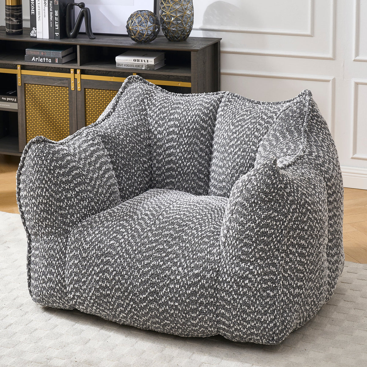 Grey Chenille Foam-Filled Lazy Sofa Chair for Living Room