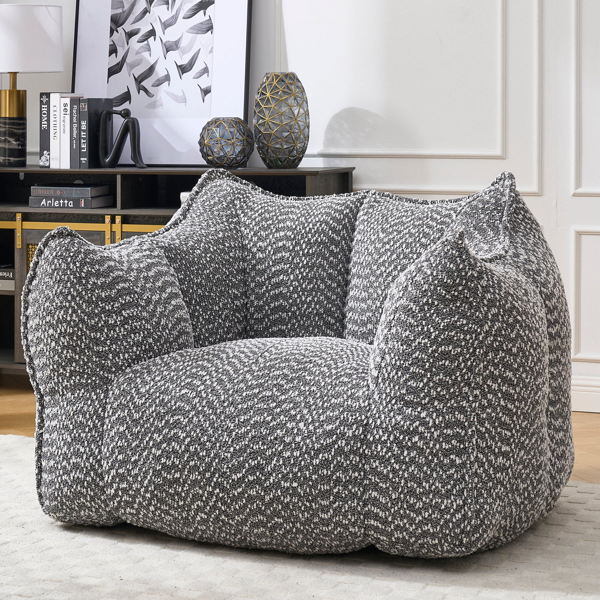 Grey Chenille Foam-Filled Lazy Sofa Chair for Living Room