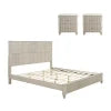 Modern Beige Solid Wood King Bed and 2 Nightstands Set