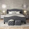 Luxury Grey Tufted Upholstered Bed Frame with Nailhead Trim