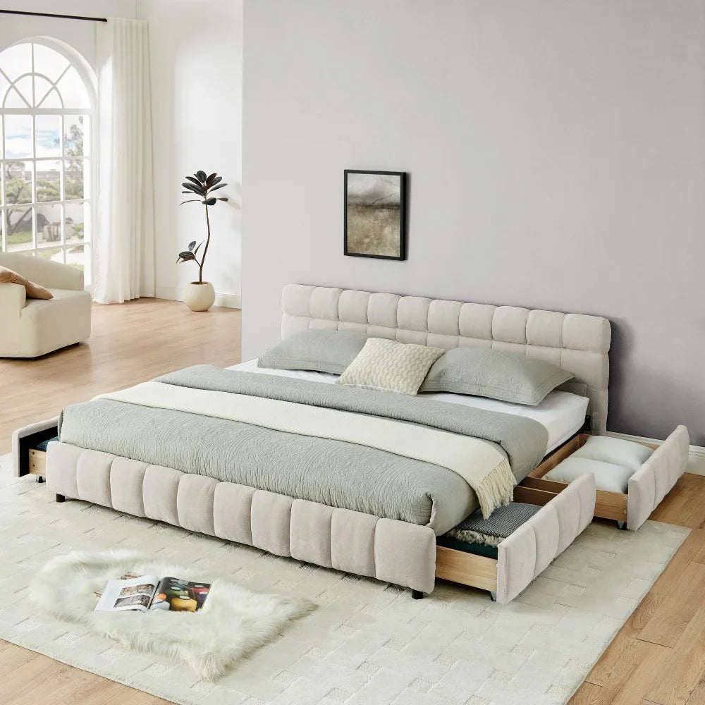 King Size Upholstered Bed Frame with Storage