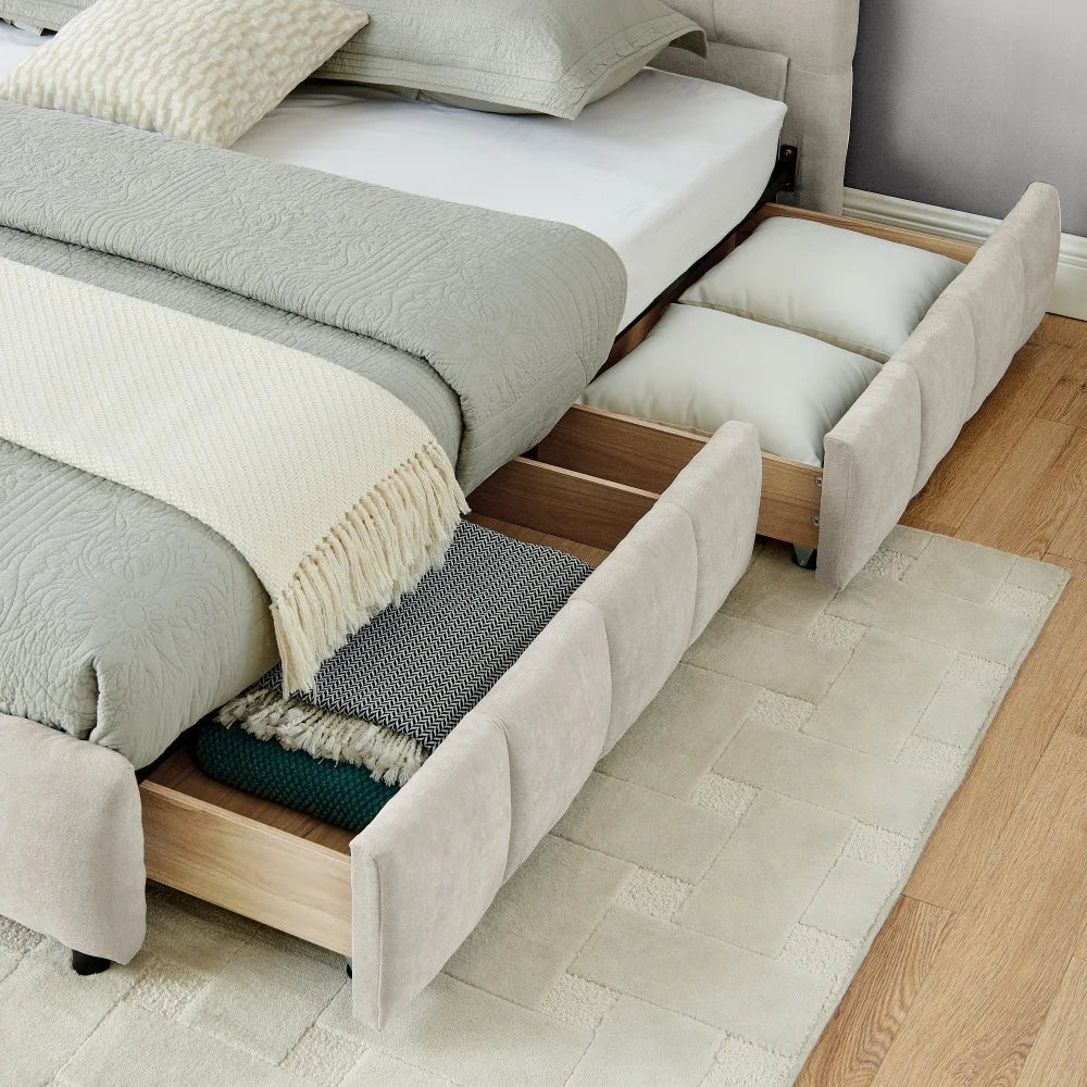 King Size Upholstered Bed Frame with Storage