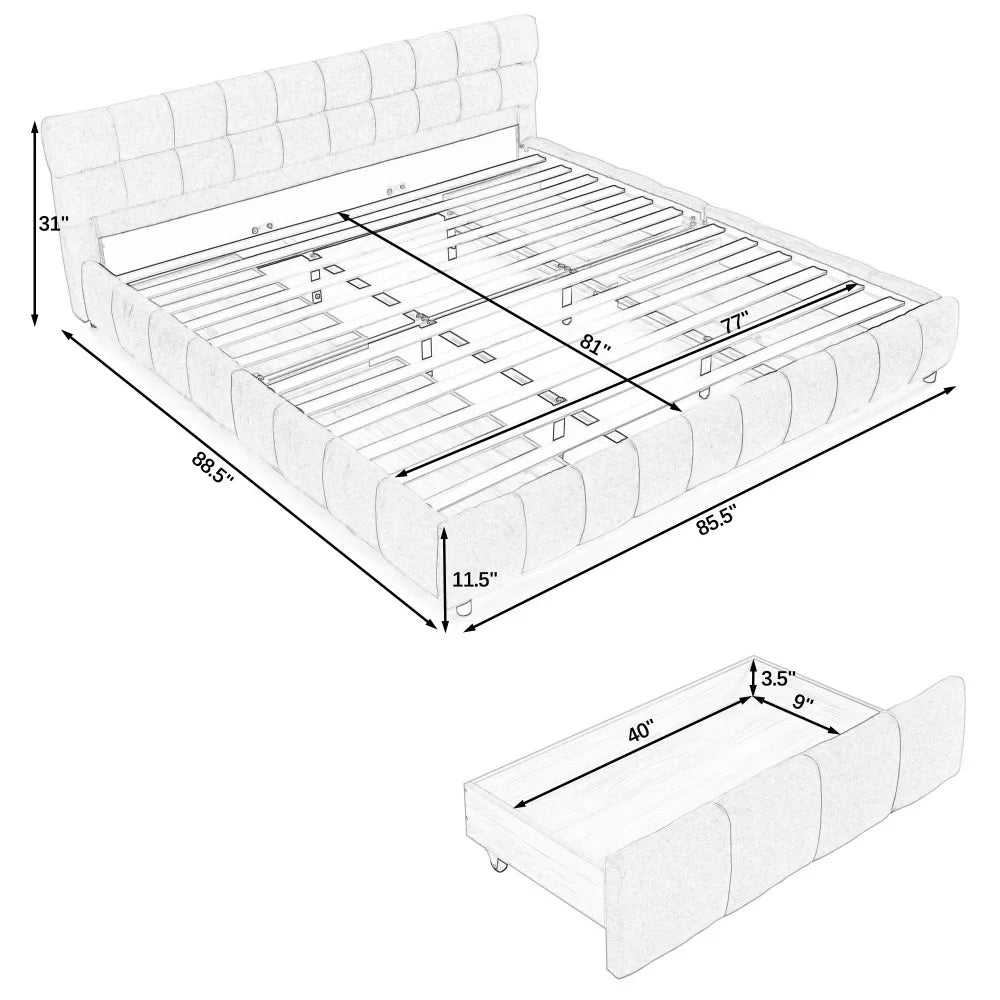 King Size Upholstered Bed Frame with Storage
