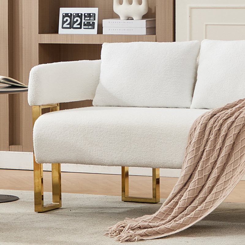 Modern White Teddy Upholstered Loveseat with Gold Metal Legs