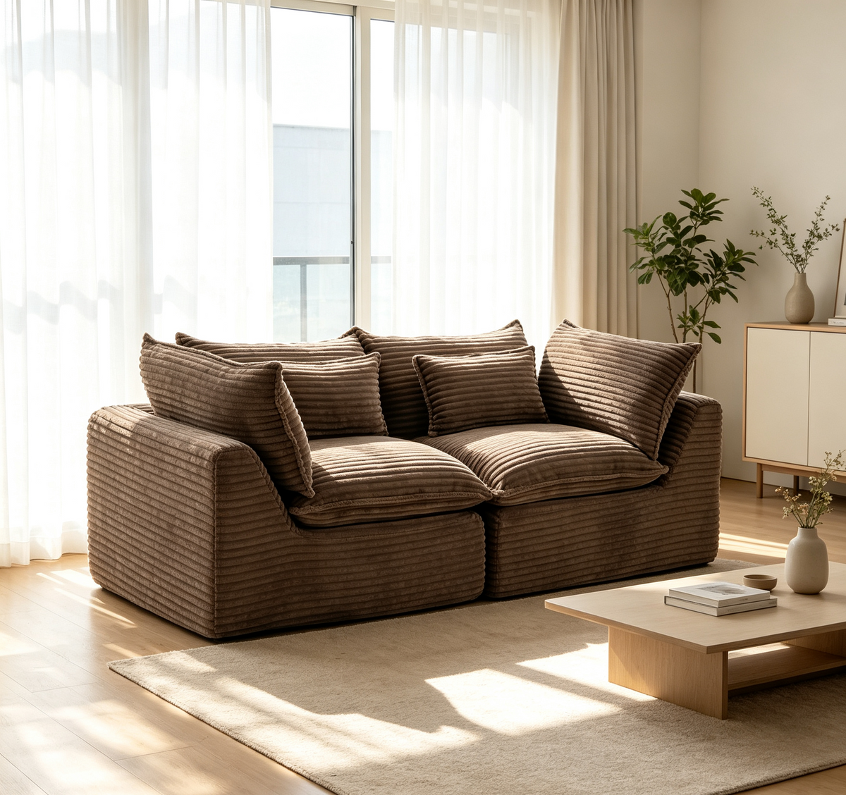 74.8-Inch Khaki Corduroy Oversized Cloud Modular Sectional Sofa