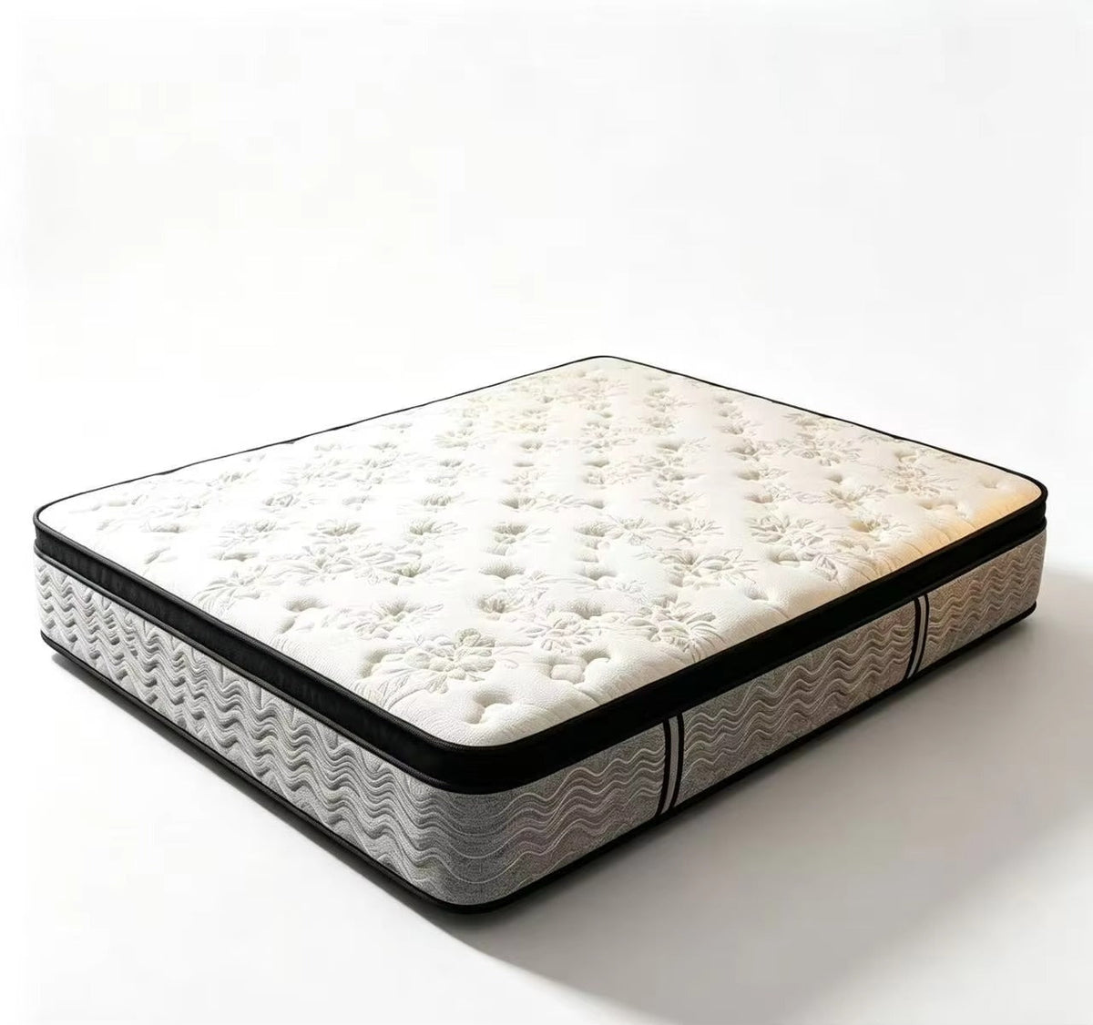Quilted White Gray Mattress with Textured Floral Design