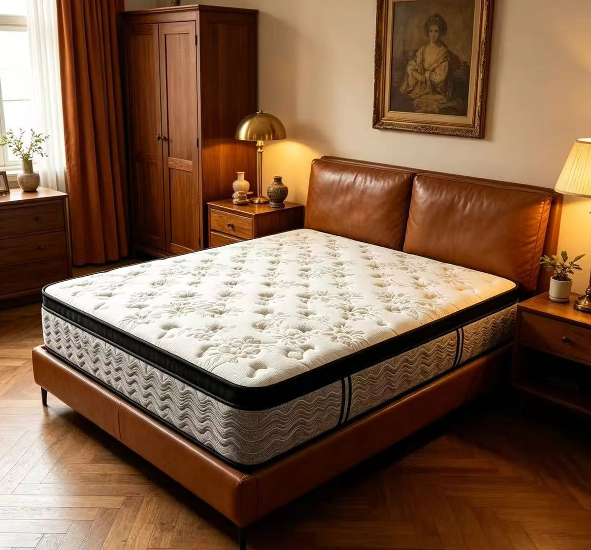 Quilted White Gray Mattress with Textured Floral Design
