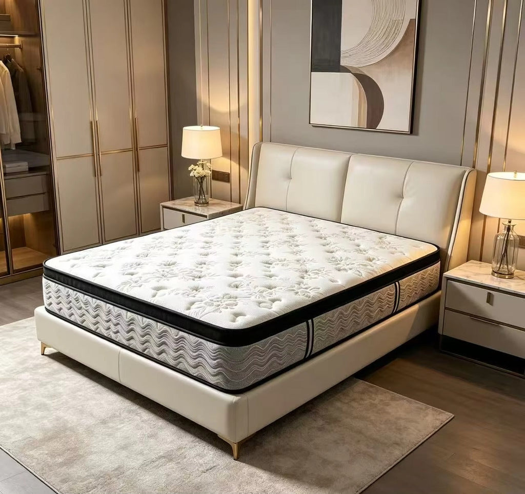 Quilted White Gray Mattress with Textured Floral Design